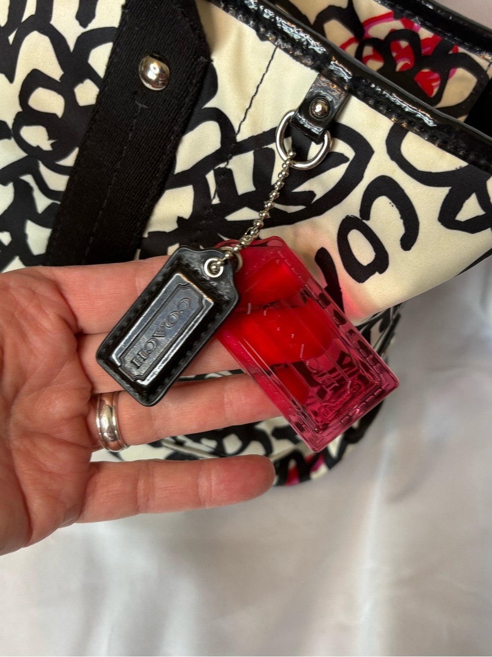 Coach PoppyFloral Tote Bag in White, Black & Red - Picture 4 of 7